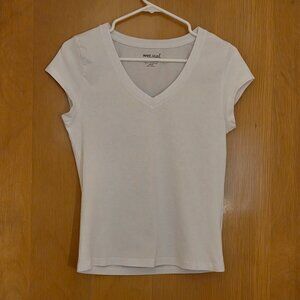 Y2K Wet Seal Deep V-Neck T-Shirt Size S White Bodycon Cap Sleeve Stretch Grunge